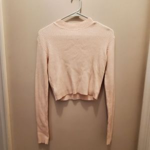 Blush pink high neckline long sleeve semi copped sweater